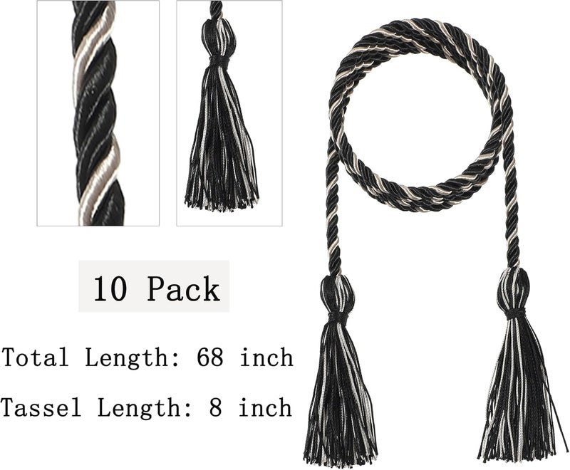 D DODOU 10 Pieces Graduation Cords Polyester Graduation Honor Braided Cords with Sewing Tassels for Bachelor, Master, Doctor 68" Long (Black Gray) - Image 3